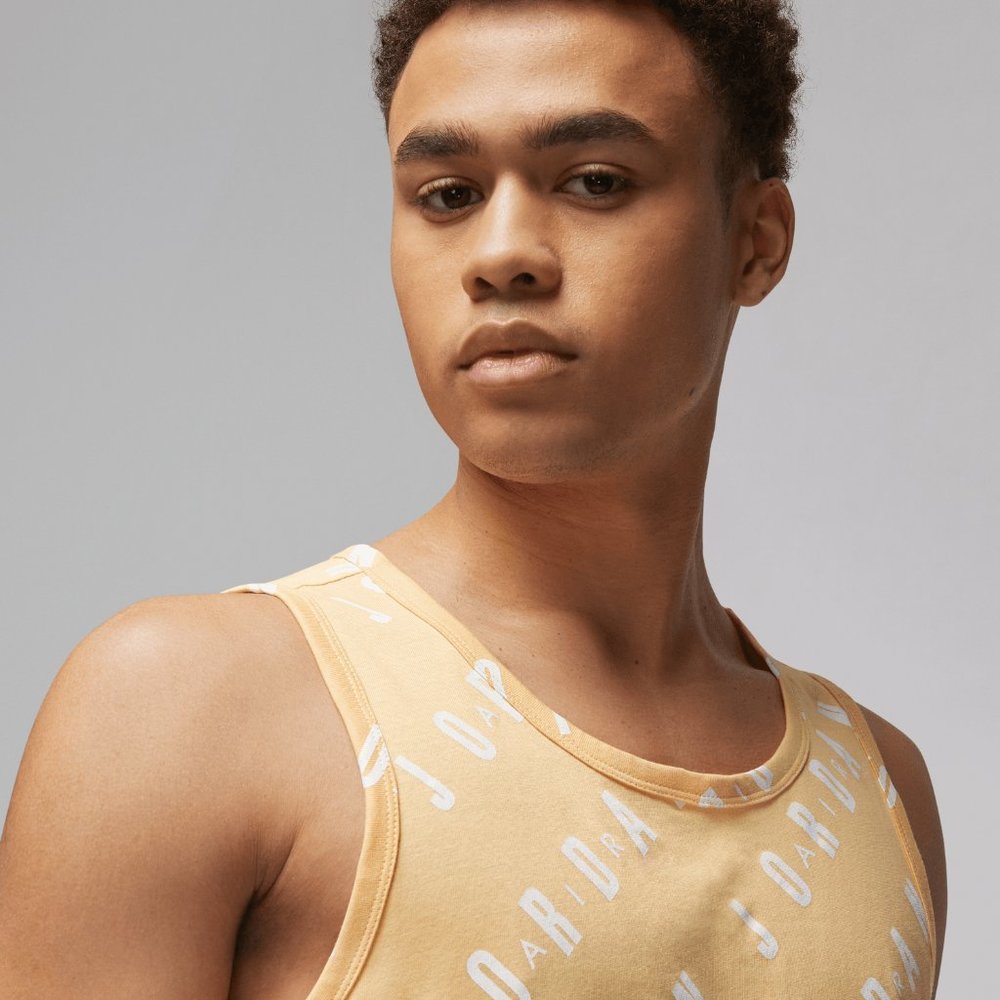 Jordan Essentials Allover Print Mens Cotton Jersey Tank Top Yellow 3XL - Picture 3 of 5